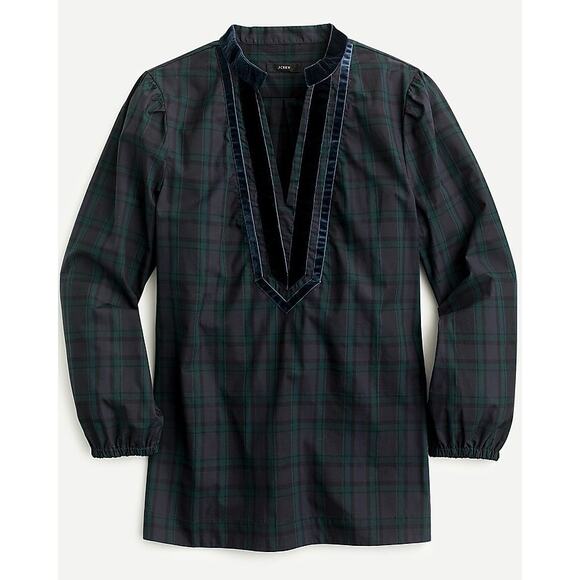 J crew Women’s Velvet-trimmed V-neck tunic in Black Watch Tartan Holiday M - Picture 1 of 10